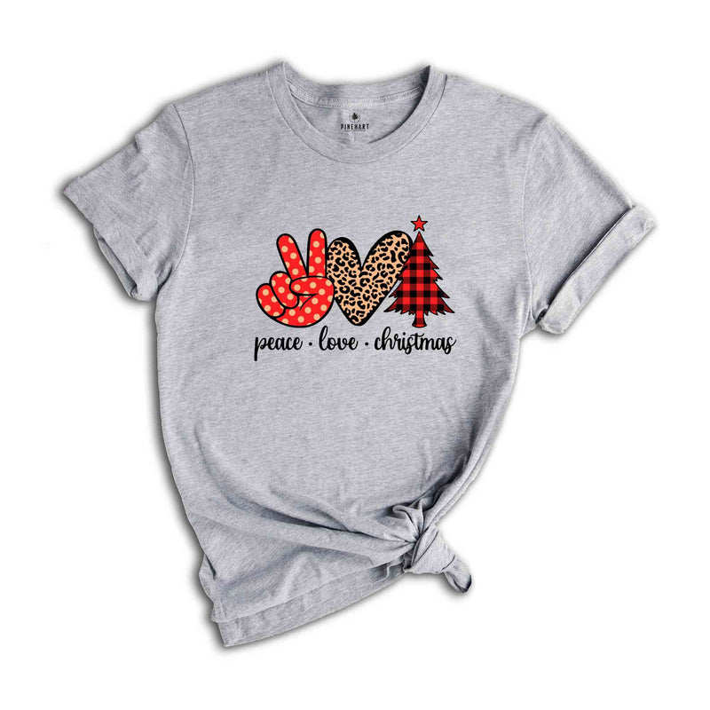 Peace Love Christmas Shirt, Christmas Family Shirt, Christmas Tree T-Shirt, Holiday Apparel, Peace Sign Shirt, Love Christmas Shirt