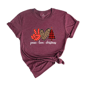 Peace Love Christmas Shirt, Christmas Family Shirt, Christmas Tree T-Shirt, Holiday Apparel, Peace Sign Shirt, Love Christmas Shirt