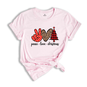 Peace Love Christmas Shirt, Christmas Family Shirt, Christmas Tree T-Shirt, Holiday Apparel, Peace Sign Shirt, Love Christmas Shirt