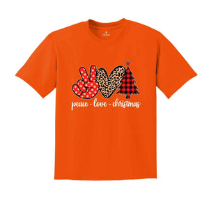 Peace Love Christmas Shirt, Christmas Family Shirt, Christmas Tree T-Shirt, Holiday Apparel, Peace Sign Shirt, Love Christmas Shirt