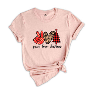 Peace Love Christmas Shirt, Christmas Family Shirt, Christmas Tree T-Shirt, Holiday Apparel, Peace Sign Shirt, Love Christmas Shirt
