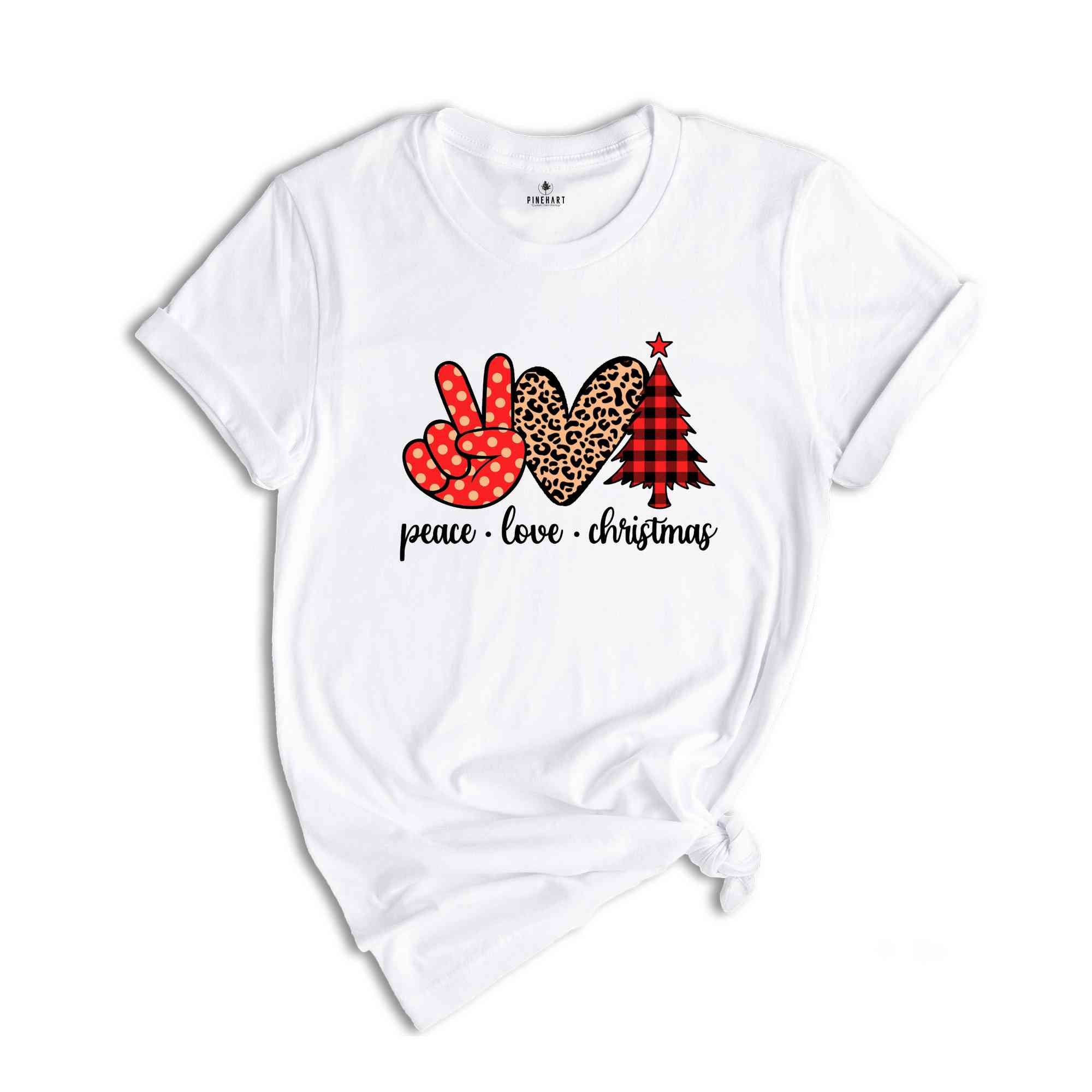 Peace Love Christmas Shirt, Christmas Family Shirt, Christmas Tree T-Shirt, Holiday Apparel, Peace Sign Shirt, Love Christmas Shirt