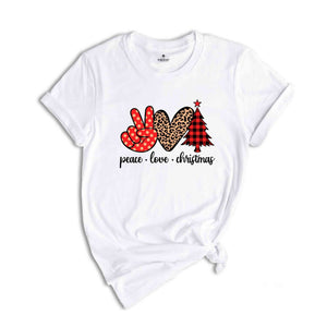 Peace Love Christmas Shirt, Christmas Family Shirt, Christmas Tree T-Shirt, Holiday Apparel, Peace Sign Shirt, Love Christmas Shirt