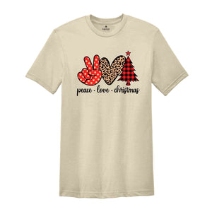 Peace Love Christmas Shirt, Christmas Family Shirt, Christmas Tree T-Shirt, Holiday Apparel, Peace Sign Shirt, Love Christmas Shirt