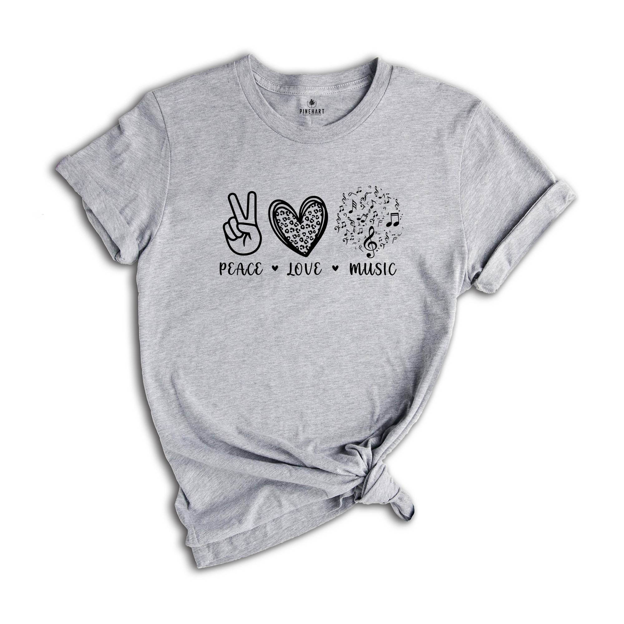 Peace Love Music Shirt, Music Lover Shirt, Music Teacher Shirt, Musician Tee, Musician Gift, Musical Notes Shirt, Music Teacher Gift