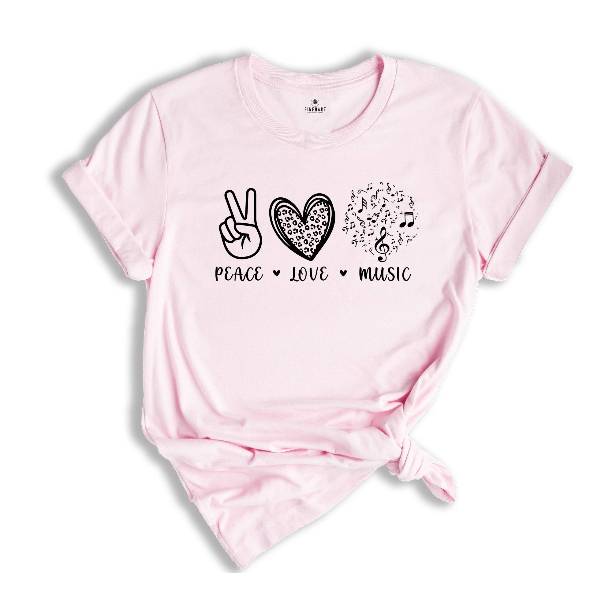 Peace Love Music Shirt, Music Lover Shirt, Music Teacher Shirt, Musician Tee, Musician Gift, Musical Notes Shirt, Music Teacher Gift