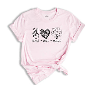 Peace Love Music Shirt, Music Lover Shirt, Music Teacher Shirt, Musician Tee, Musician Gift, Musical Notes Shirt, Music Teacher Gift