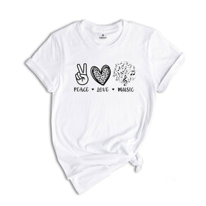 Peace Love Music Shirt, Music Lover Shirt, Music Teacher Shirt, Musician Tee, Musician Gift, Musical Notes Shirt, Music Teacher Gift