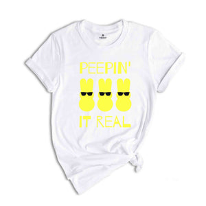 Peepin' It Real T-Shirt, Cartoon Bunny Shirt, Springtime Celebration Shirt, Cool Peeps T-Shirt for Easter, Sunglasses Bunny Easter Shirt