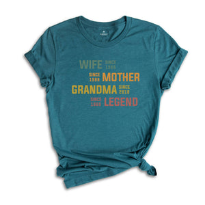 Personalized Mom Grandma Shirt, Mother's Day Shirt, Wife Mother Grandma Legend, Grandmother Custom Dates, Funny Mom Birthday Gift for Women