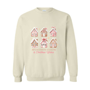 Pink Christmas Gingerbread Houses Sweatshirt, Christmas Sweatshirt, Christmas Sweater, Gingerbread House Sweater, Xmas Christmas Shirt