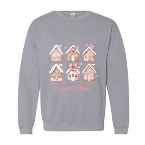 Pink Christmas Gingerbread Houses Sweatshirt, Christmas Sweatshirt, Christmas Sweater, Gingerbread House Sweater, Xmas Christmas Shirt