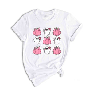 Pink Halloween Ghost Shirt, Cute Halloween Shirt, Halloween Pumpkin Shirt, Pink Pumpkin Shirt, Pumpkin Bow Shirt, Cute Ghost Shirt