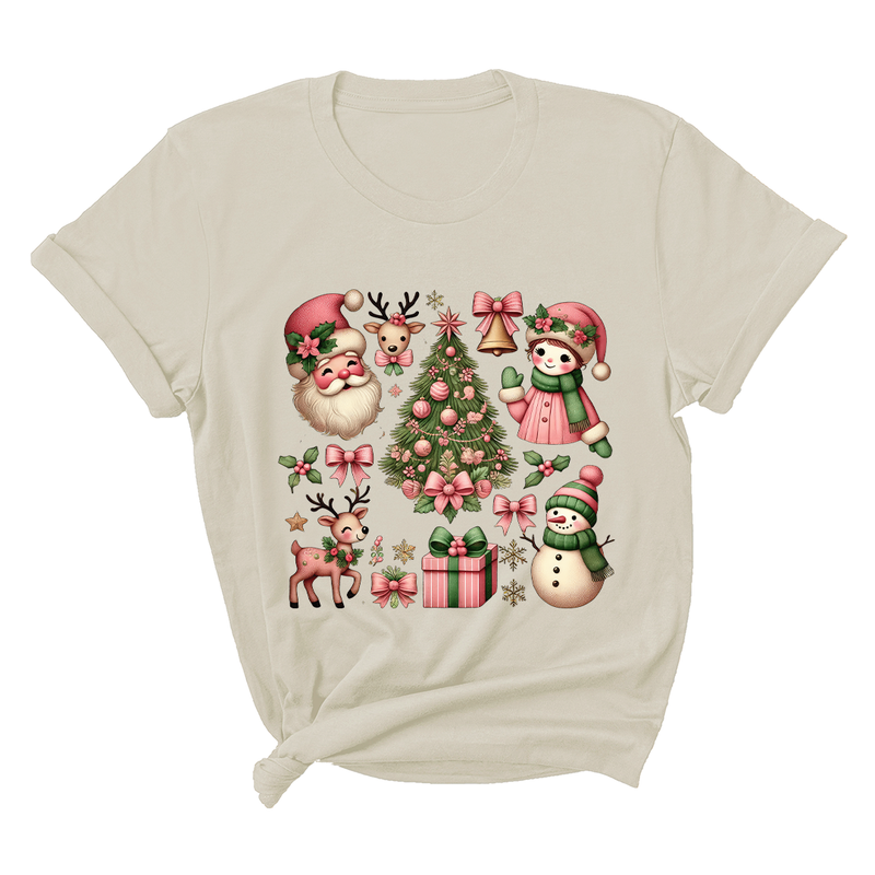 Pink Santa Christmas Shirt, Cute Xmas T-Shirt, Women's Holiday Tee, Pink Christmas Tree Shirt, Holiday T-Shirt, Christmas Party Tee