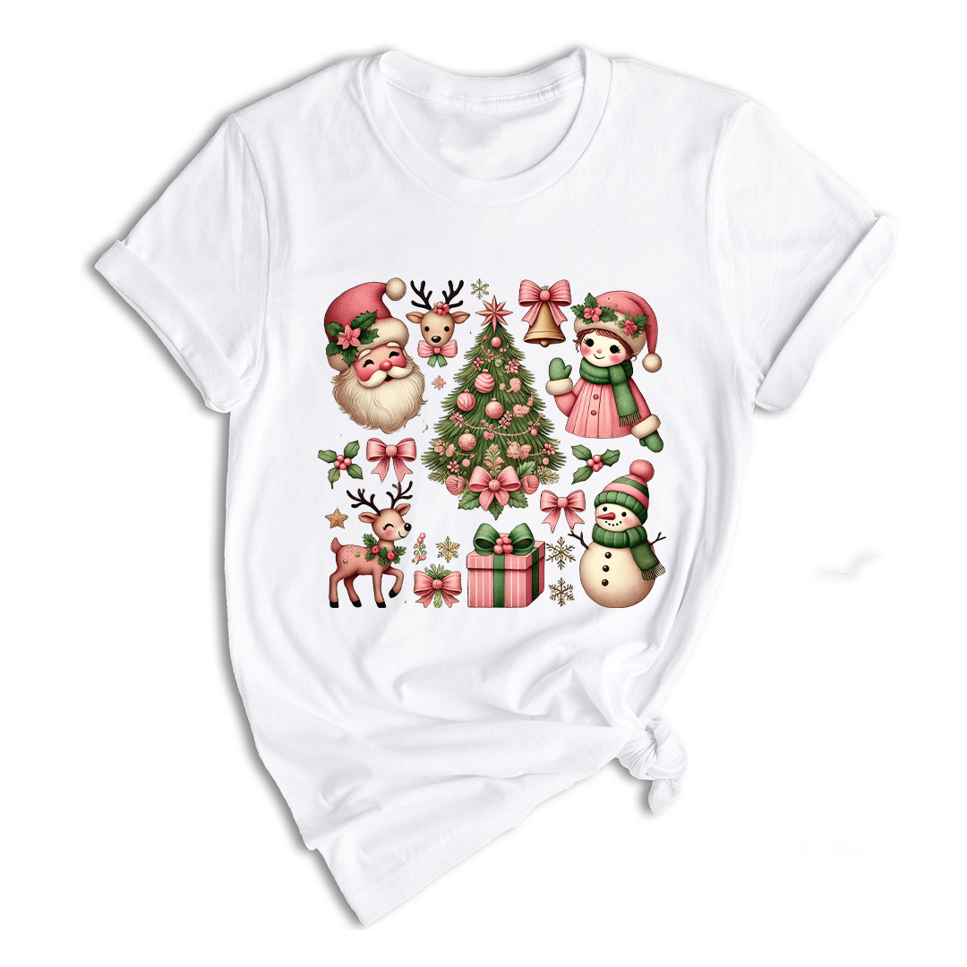 Pink Santa Christmas Shirt, Cute Xmas T-Shirt, Women's Holiday Tee, Pink Christmas Tree Shirt, Holiday T-Shirt, Christmas Party Tee