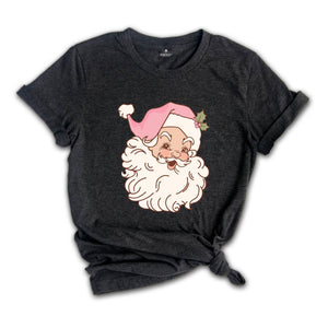 Pink Santa Shirt, Girl Christmas T-Shirt, Holiday Apparel, Xmas Santa Shirt, Retro Christmas Shirt, Pink Christmas Shirt