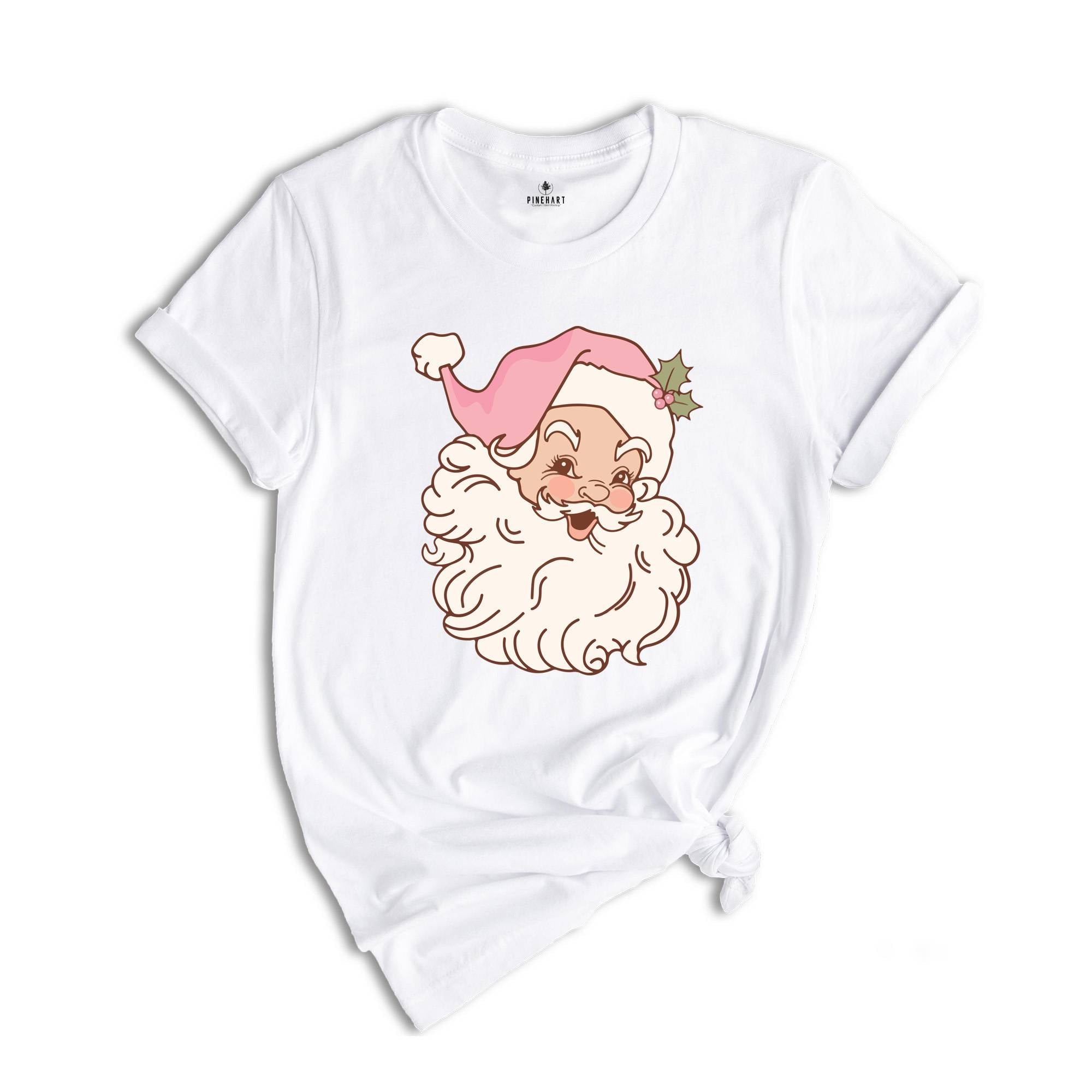 Pink Santa Shirt, Girl Christmas T-Shirt, Holiday Apparel, Xmas Santa Shirt, Retro Christmas Shirt, Pink Christmas Shirt