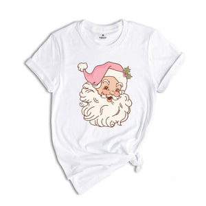 Pink Santa Shirt, Girl Christmas T-Shirt, Holiday Apparel, Xmas Santa Shirt, Retro Christmas Shirt, Pink Christmas Shirt