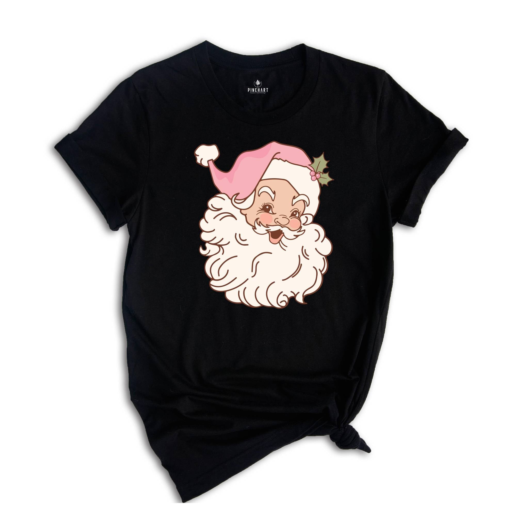 Pink Santa Shirt, Girl Christmas T-Shirt, Holiday Apparel, Xmas Santa Shirt, Retro Christmas Shirt, Pink Christmas Shirt