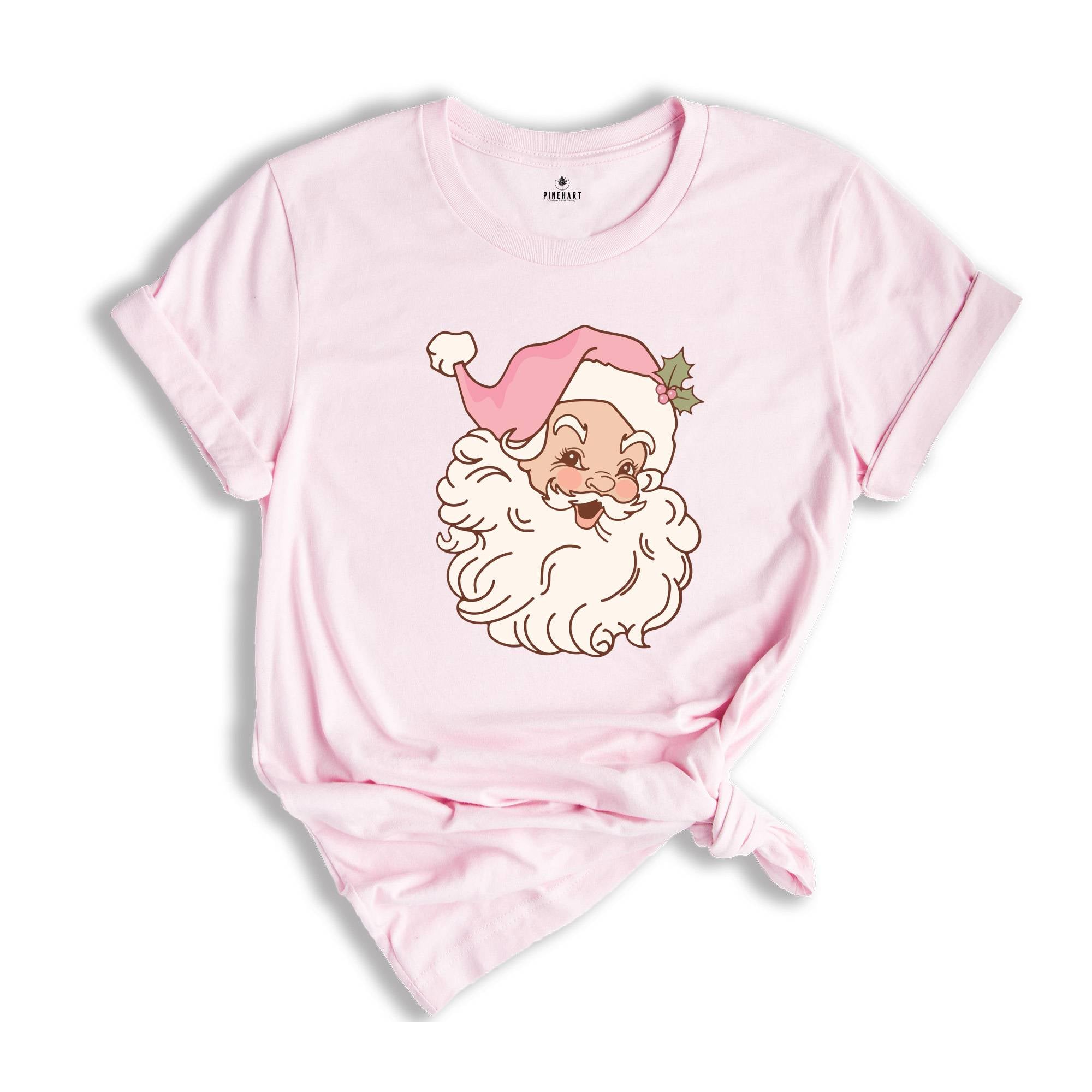 Pink Santa Shirt, Girl Christmas T-Shirt, Holiday Apparel, Xmas Santa Shirt, Retro Christmas Shirt, Pink Christmas Shirt