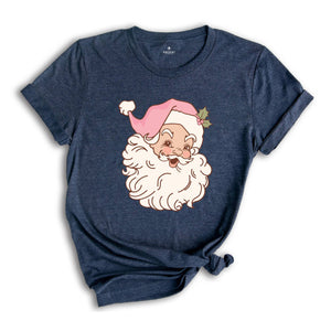 Pink Santa Shirt, Girl Christmas T-Shirt, Holiday Apparel, Xmas Santa Shirt, Retro Christmas Shirt, Pink Christmas Shirt