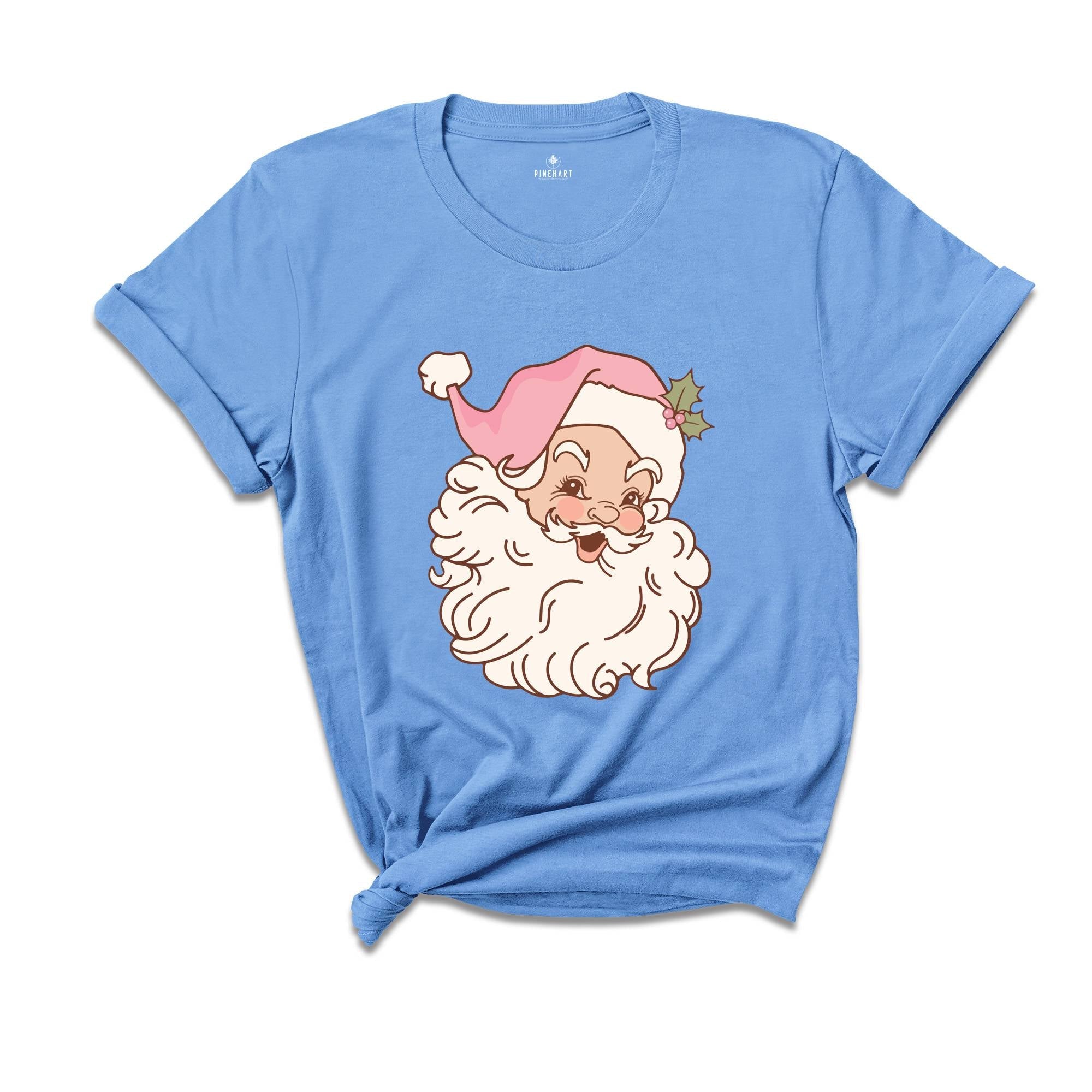 Pink Santa Shirt, Girl Christmas T-Shirt, Holiday Apparel, Xmas Santa Shirt, Retro Christmas Shirt, Pink Christmas Shirt