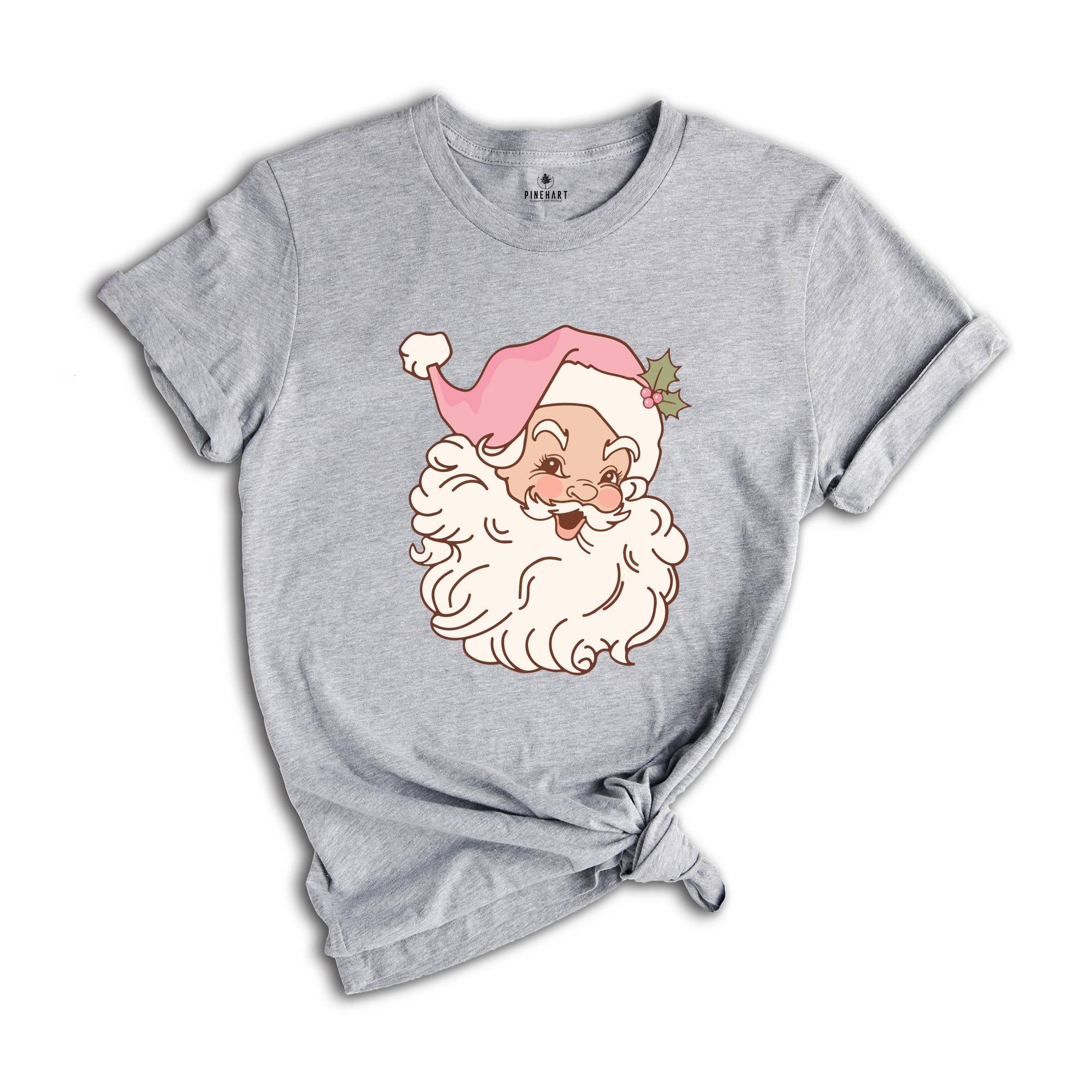 Pink Santa Shirt, Girl Christmas T-Shirt, Holiday Apparel, Xmas Santa Shirt, Retro Christmas Shirt, Pink Christmas Shirt