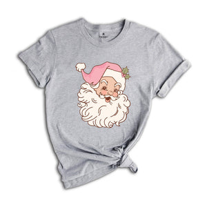 Pink Santa Shirt, Girl Christmas T-Shirt, Holiday Apparel, Xmas Santa Shirt, Retro Christmas Shirt, Pink Christmas Shirt