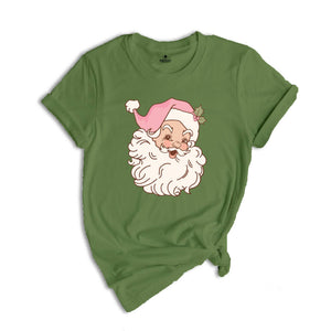 Pink Santa Shirt, Girl Christmas T-Shirt, Holiday Apparel, Xmas Santa Shirt, Retro Christmas Shirt, Pink Christmas Shirt