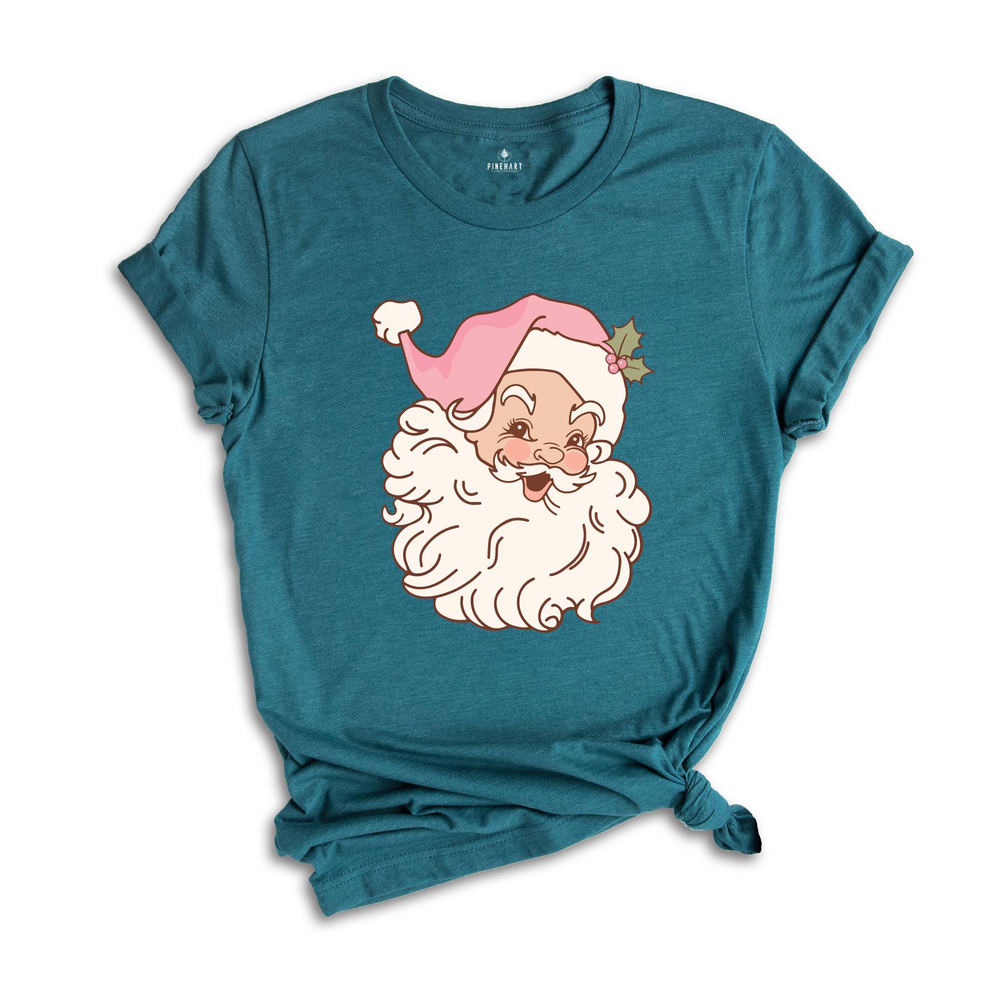 Pink Santa Shirt, Girl Christmas T-Shirt, Holiday Apparel, Xmas Santa Shirt, Retro Christmas Shirt, Pink Christmas Shirt
