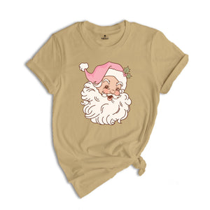 Pink Santa Shirt, Girl Christmas T-Shirt, Holiday Apparel, Xmas Santa Shirt, Retro Christmas Shirt, Pink Christmas Shirt