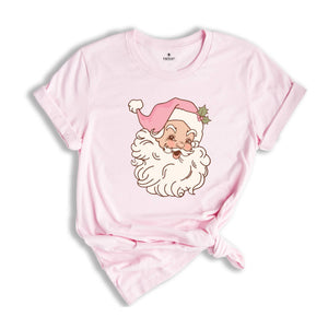Pink Santa Shirt, Girl Christmas T-Shirt, Holiday Apparel, Xmas Santa Shirt, Retro Christmas Shirt, Pink Christmas Shirt