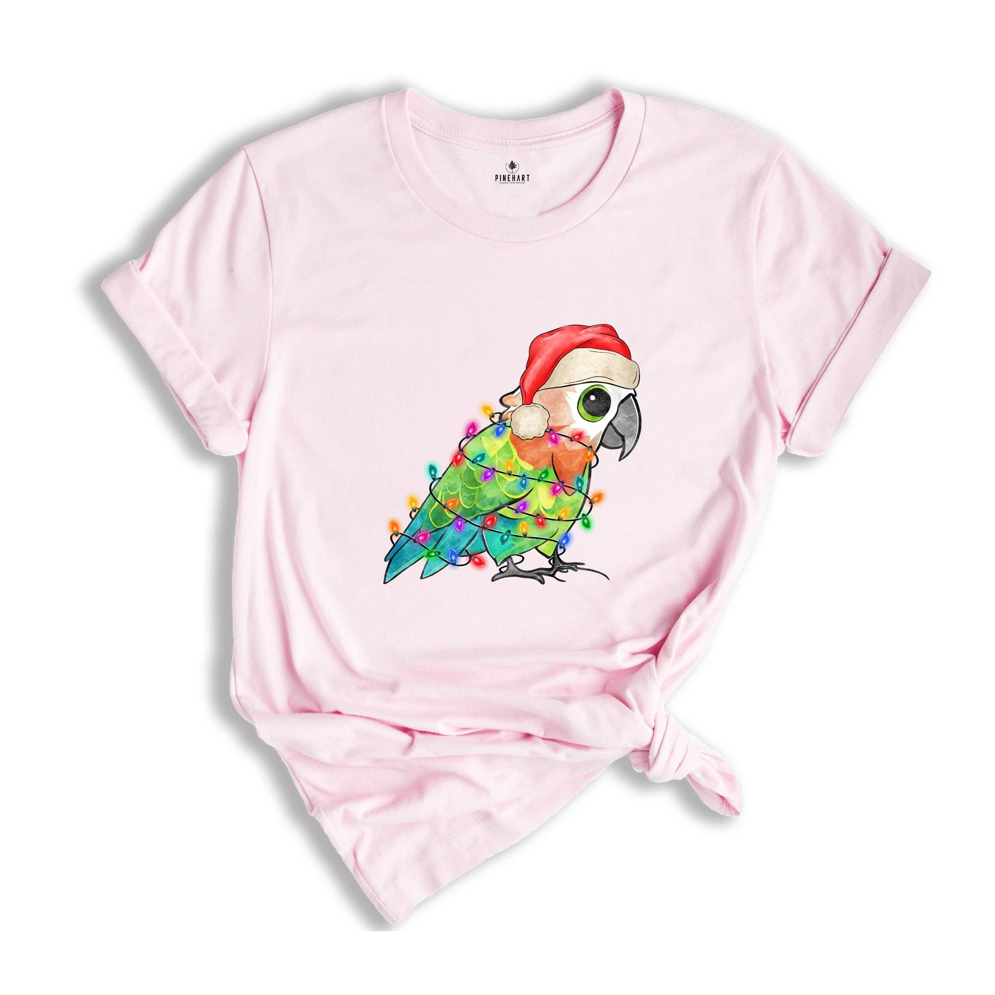 Pocket Size Cute Christmas Parrot Shirt, Christmas Party, Christmas Costume, Tiny Christmas Animal Tee, Adorable Xmas Tee