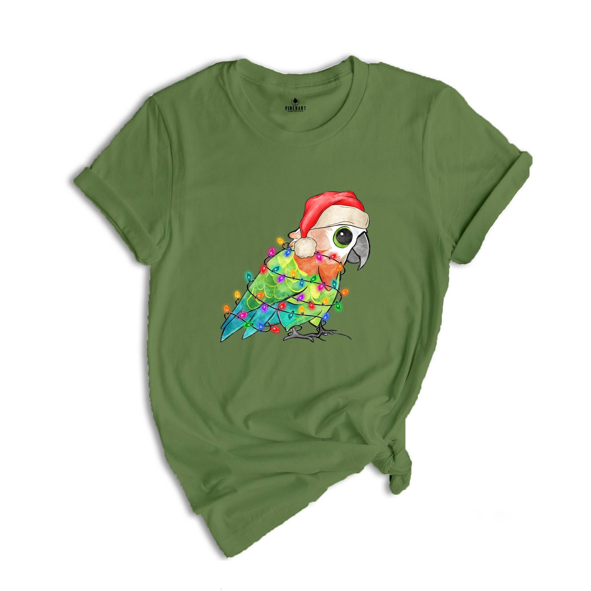 Pocket Size Cute Christmas Parrot Shirt, Christmas Party, Christmas Costume, Tiny Christmas Animal Tee, Adorable Xmas Tee