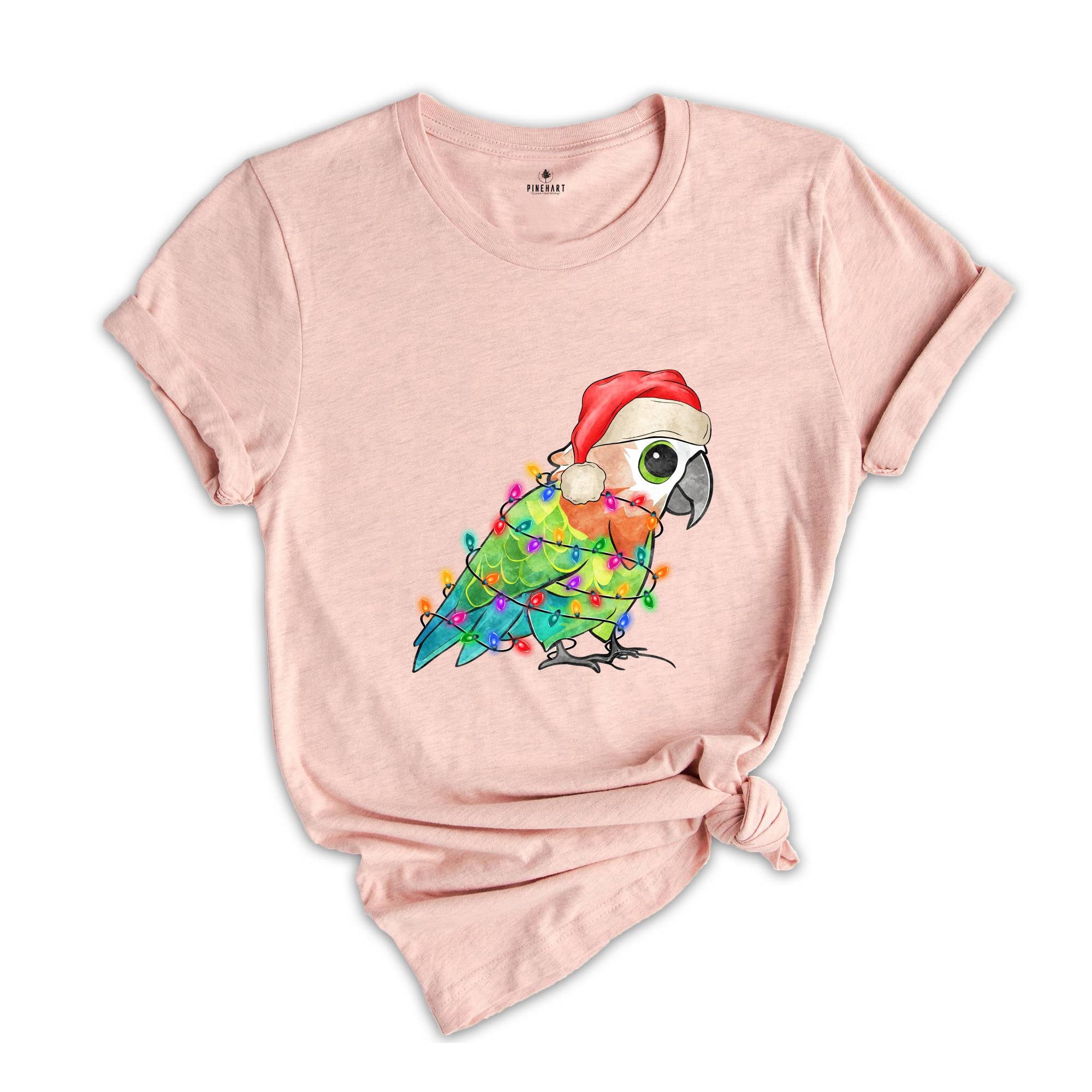 Pocket Size Cute Christmas Parrot Shirt, Christmas Party, Christmas Costume, Tiny Christmas Animal Tee, Adorable Xmas Tee