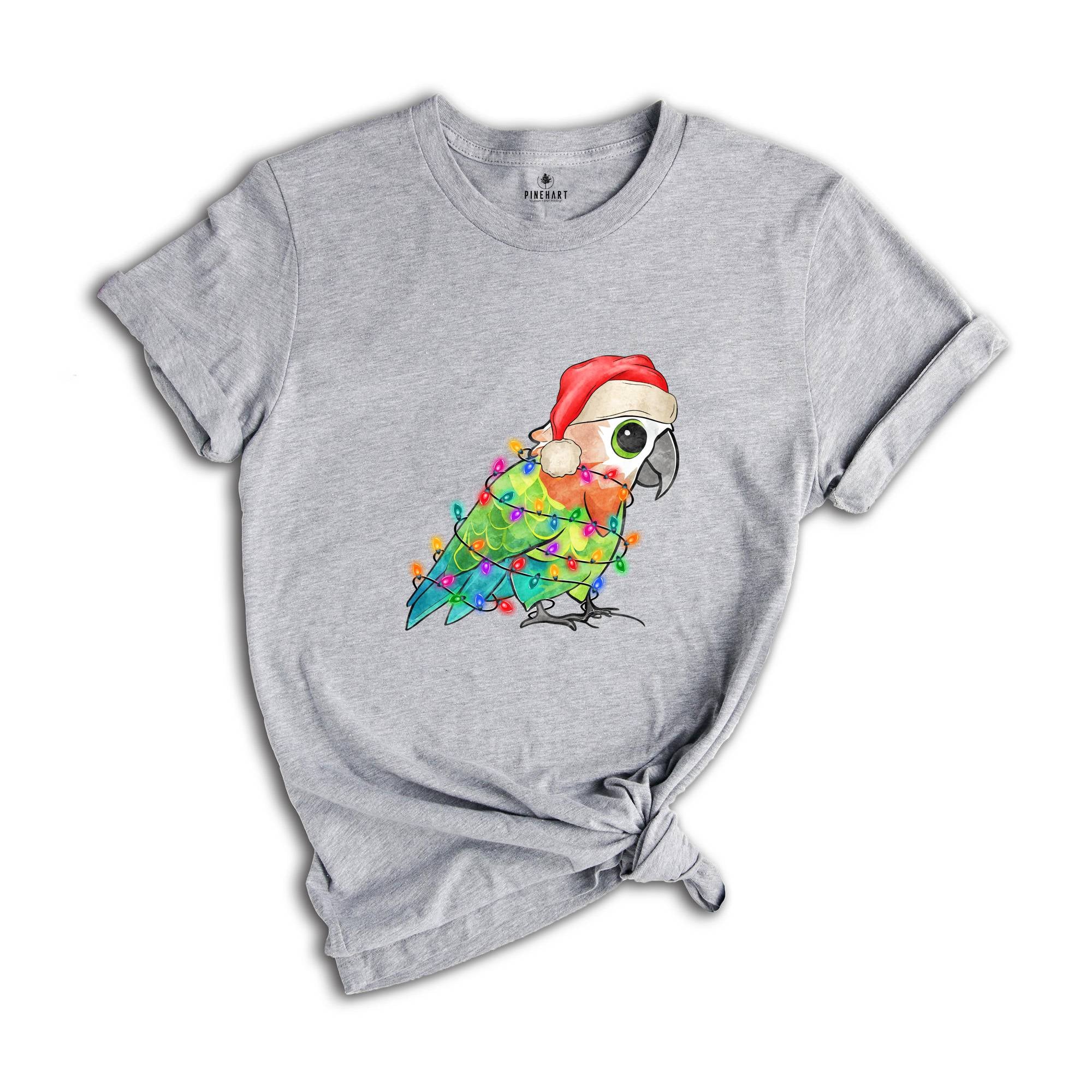 Pocket Size Cute Christmas Parrot Shirt, Christmas Party, Christmas Costume, Tiny Christmas Animal Tee, Adorable Xmas Tee