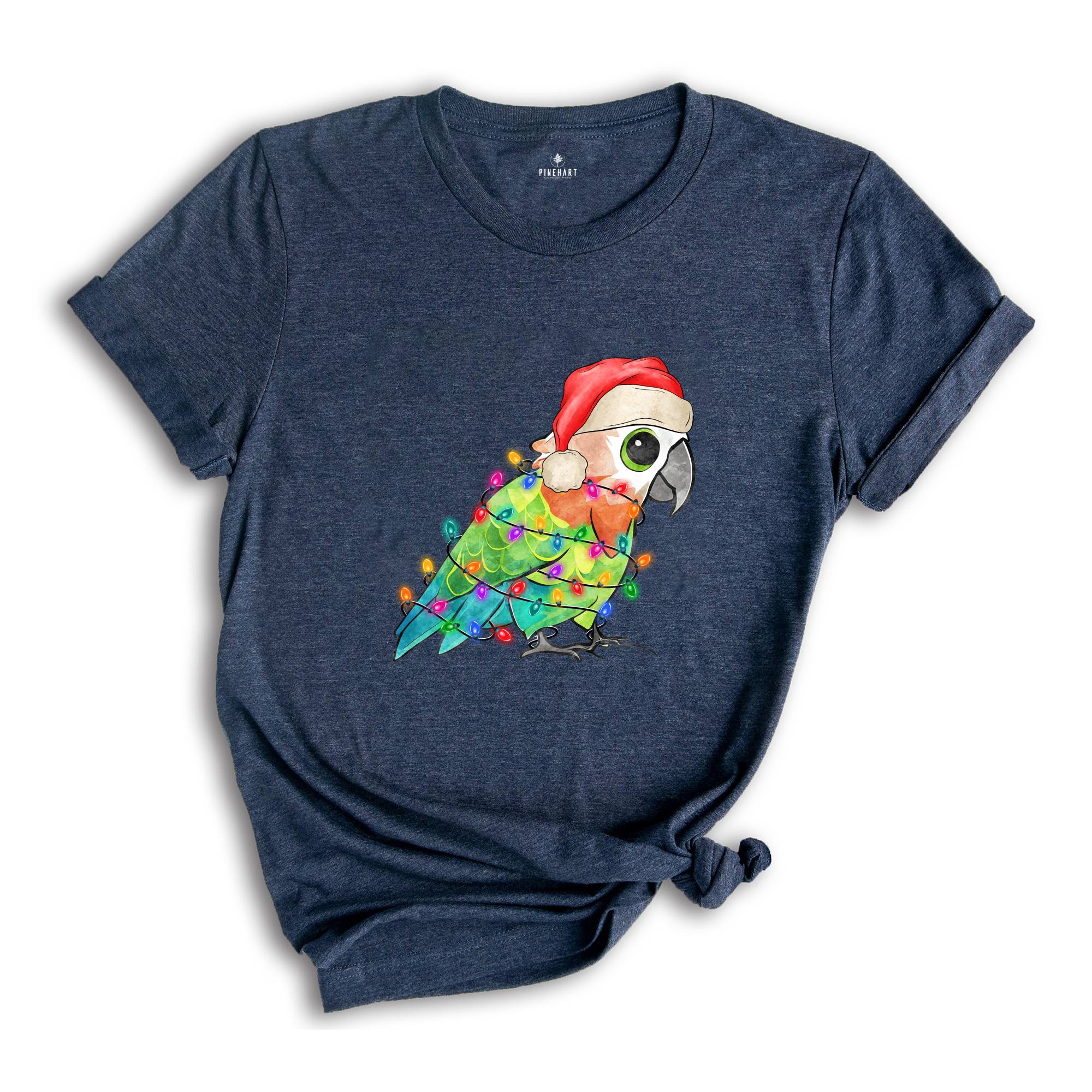 Pocket Size Cute Christmas Parrot Shirt, Christmas Party, Christmas Costume, Tiny Christmas Animal Tee, Adorable Xmas Tee