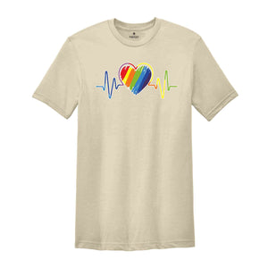 Pride Heart Shirt, Colored Heartbeat Tee, LGBTQ+ Heart T-Shirt, Pride Month, Love is Love Tee, Cute Pride Shirt, Bisexual T-Shirt