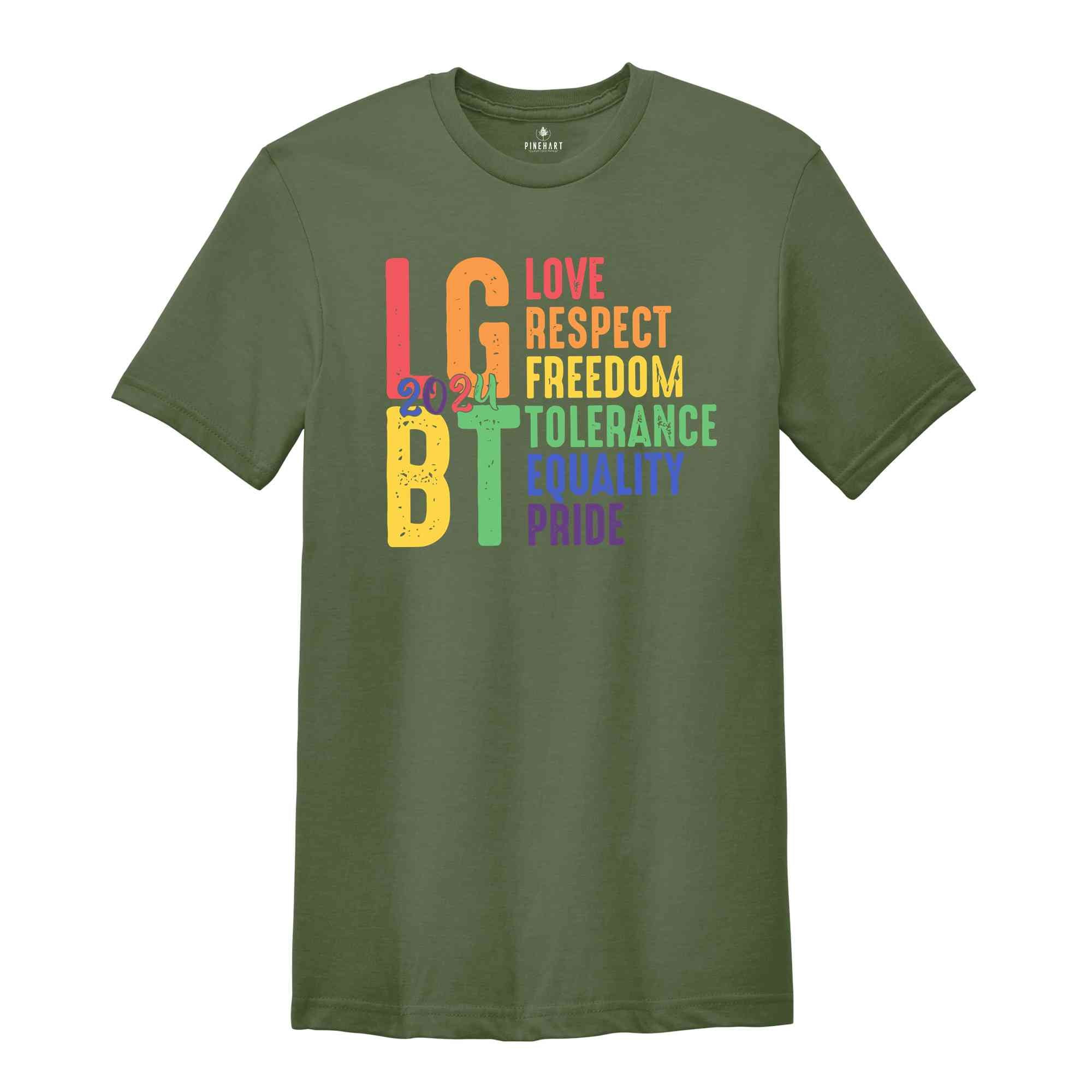 Pride Love Respect Shirt, Pride Love Respect Freedom Tolerance Equality T-Shirt, Pride Rainbow Shirt, Pride Lesbian Shirt, Equality Shirt