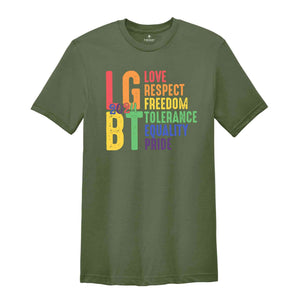 Pride Love Respect Shirt, Pride Love Respect Freedom Tolerance Equality T-Shirt, Pride Rainbow Shirt, Pride Lesbian Shirt, Equality Shirt