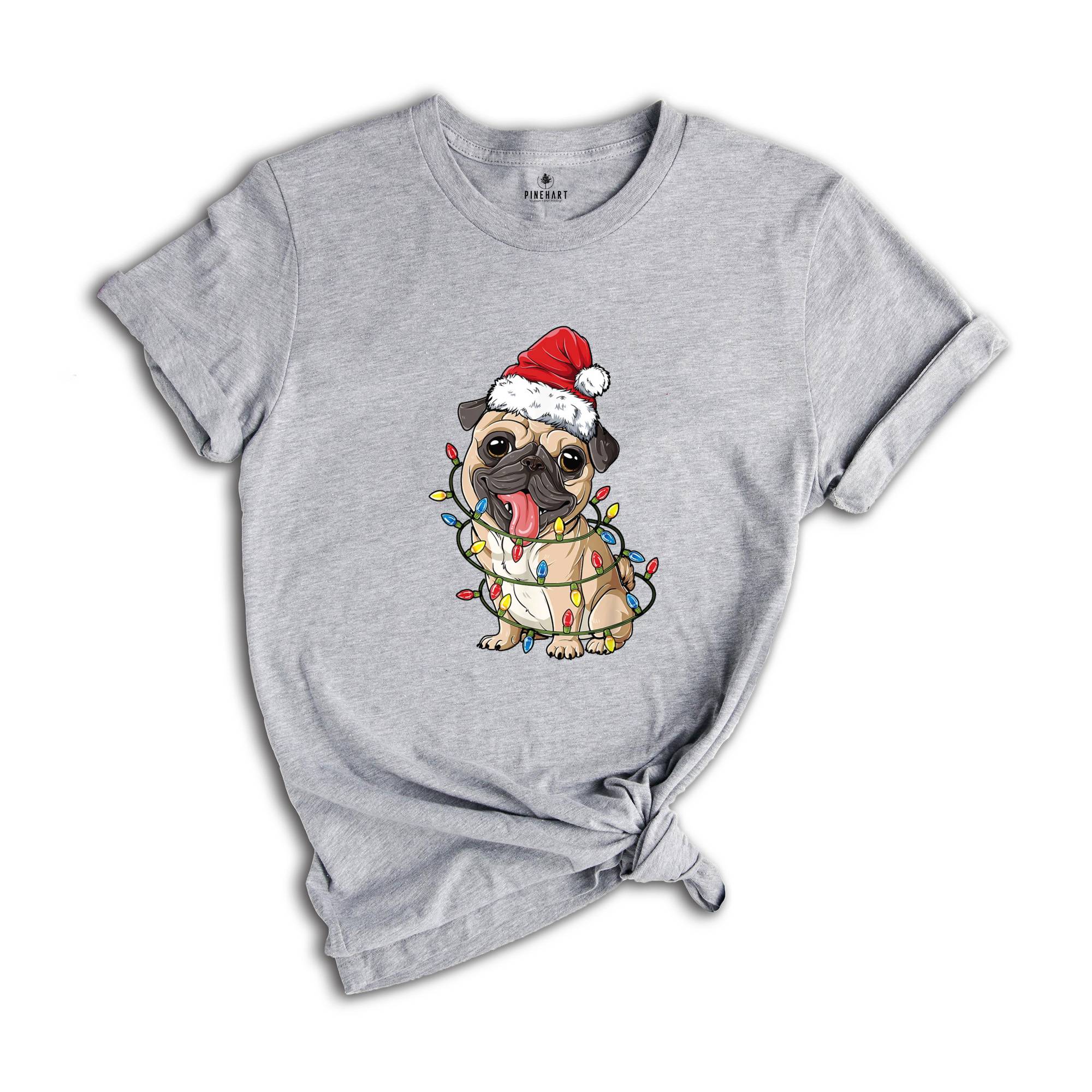 Pug Santa Christmas Shirt, Pug Lover Shirt, Pug Santa Hat Shirt, Pug Lover Gift, Dog Christmas Shirt, Animal Santa Shirt