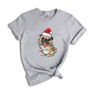 Pug Santa Christmas Shirt, Pug Lover Shirt, Pug Santa Hat Shirt, Pug Lover Gift, Dog Christmas Shirt, Animal Santa Shirt