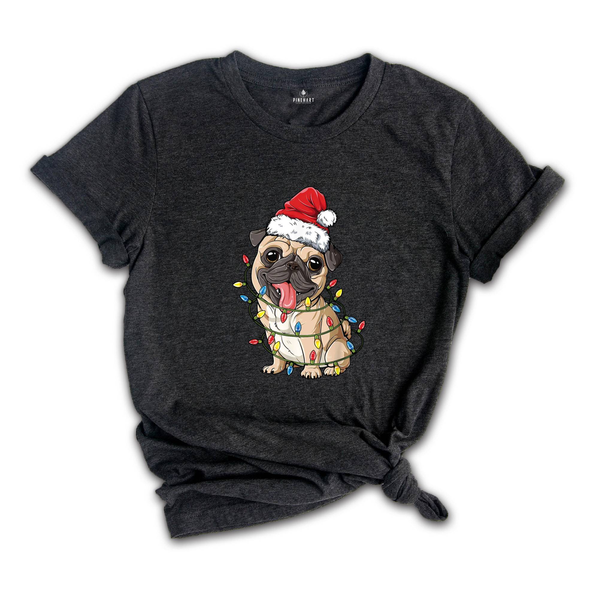 Pug Santa Christmas Shirt, Pug Lover Shirt, Pug Santa Hat Shirt, Pug Lover Gift, Dog Christmas Shirt, Animal Santa Shirt