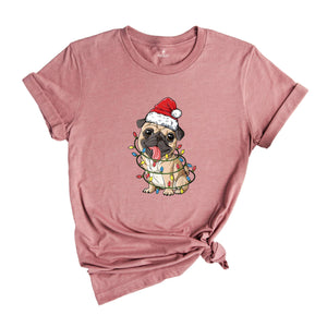 Pug Santa Christmas Shirt, Pug Lover Shirt, Pug Santa Hat Shirt, Pug Lover Gift, Dog Christmas Shirt, Animal Santa Shirt