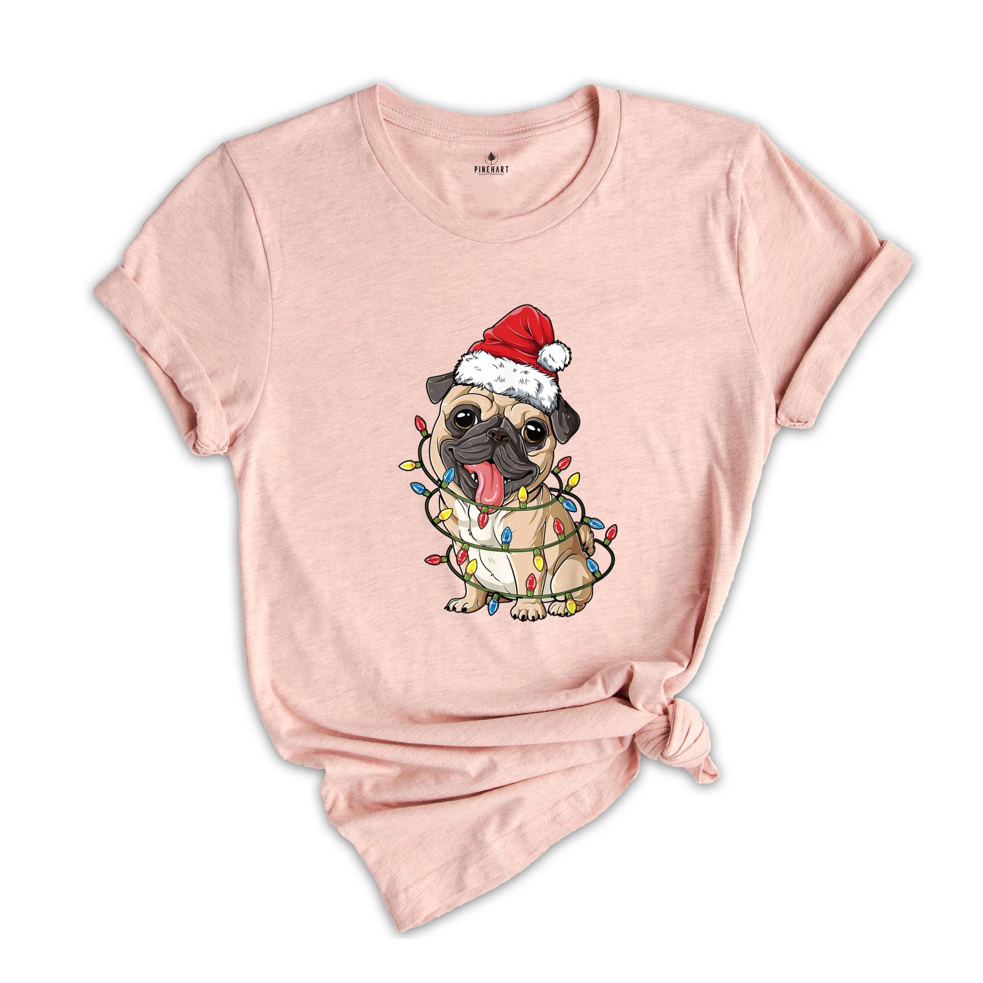 Pug Santa Christmas Shirt, Pug Lover Shirt, Pug Santa Hat Shirt, Pug Lover Gift, Dog Christmas Shirt, Animal Santa Shirt