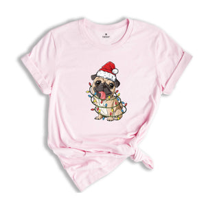 Pug Santa Christmas Shirt, Pug Lover Shirt, Pug Santa Hat Shirt, Pug Lover Gift, Dog Christmas Shirt, Animal Santa Shirt