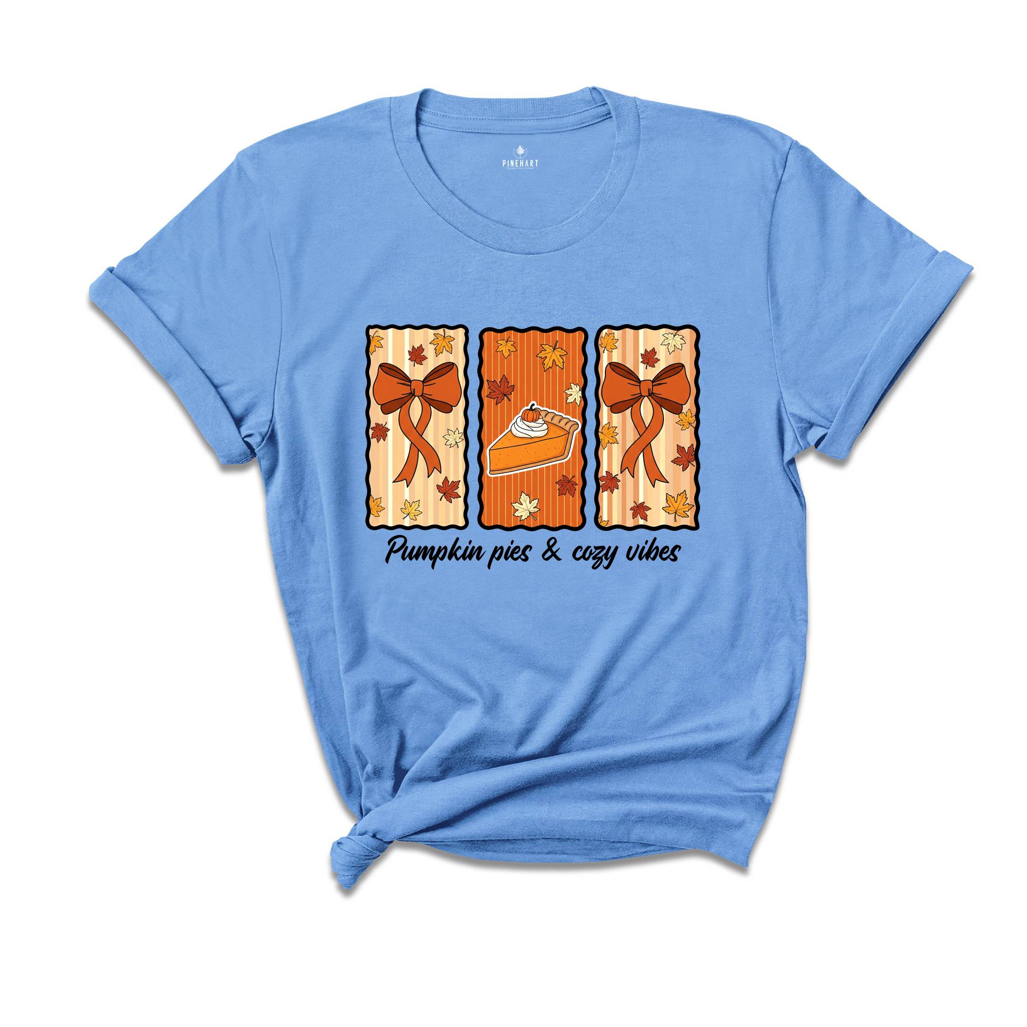Pumpkin Pie and Cozy Vibes Shirt, Fall T-Shirt, Women's Fall Shirt, Pumpkin Season, Pie Shirt, Coquette Bow Fall Shirt