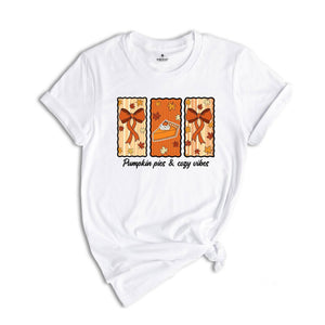 Pumpkin Pie and Cozy Vibes Shirt, Fall T-Shirt, Women's Fall Shirt, Pumpkin Season, Pie Shirt, Coquette Bow Fall Shirt