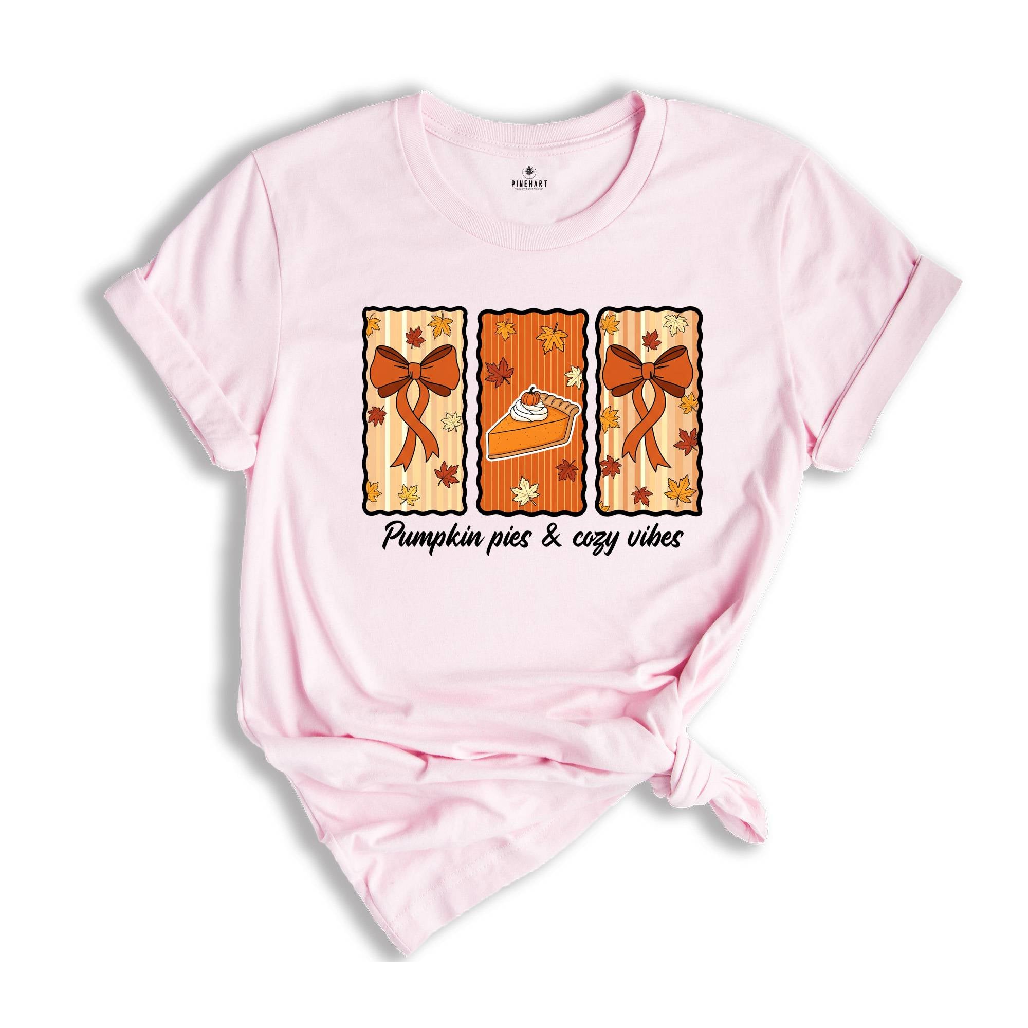 Pumpkin Pie and Cozy Vibes Shirt, Fall T-Shirt, Women's Fall Shirt, Pumpkin Season, Pie Shirt, Coquette Bow Fall Shirt