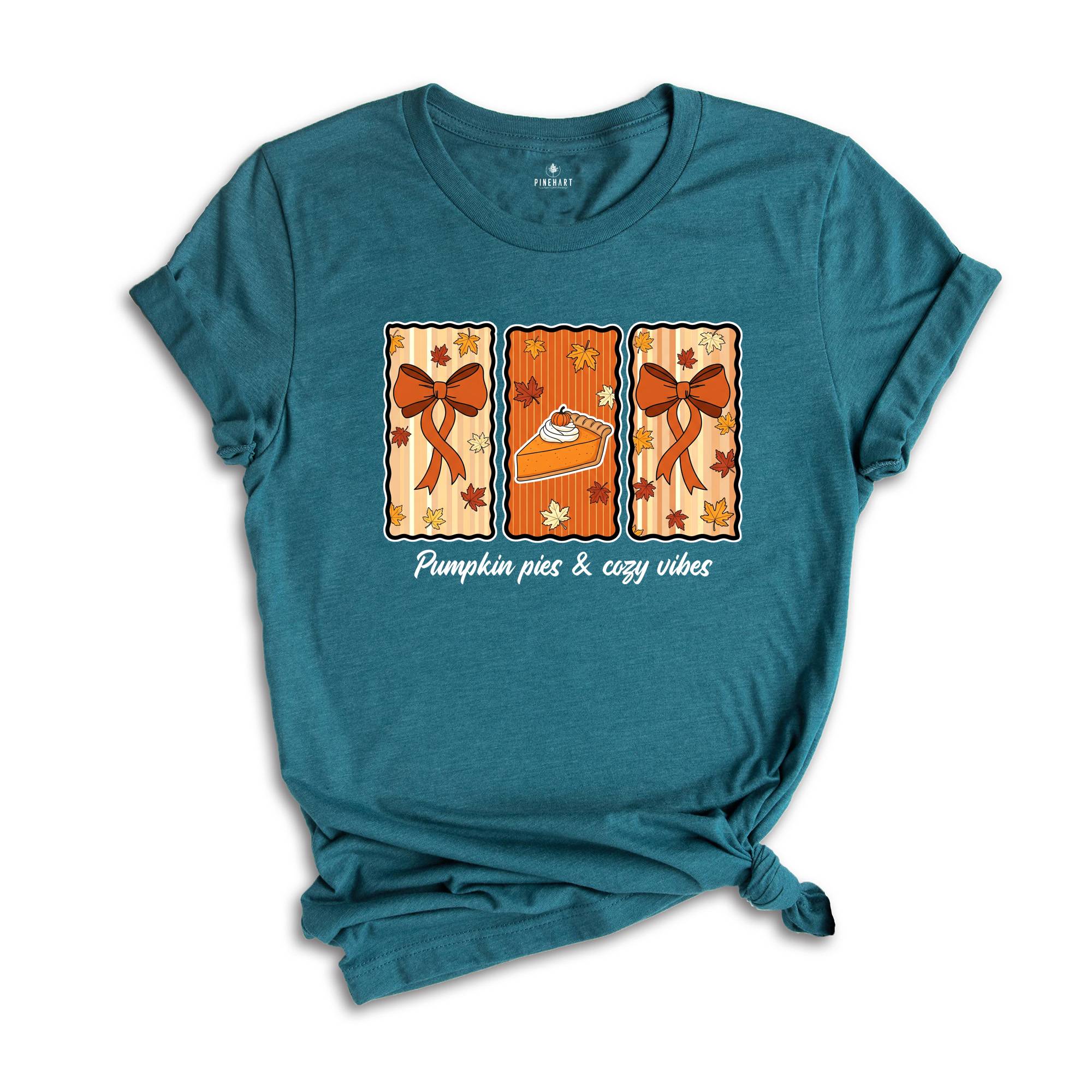 Pumpkin Pie and Cozy Vibes Shirt, Fall T-Shirt, Women's Fall Shirt, Pumpkin Season, Pie Shirt, Coquette Bow Fall Shirt